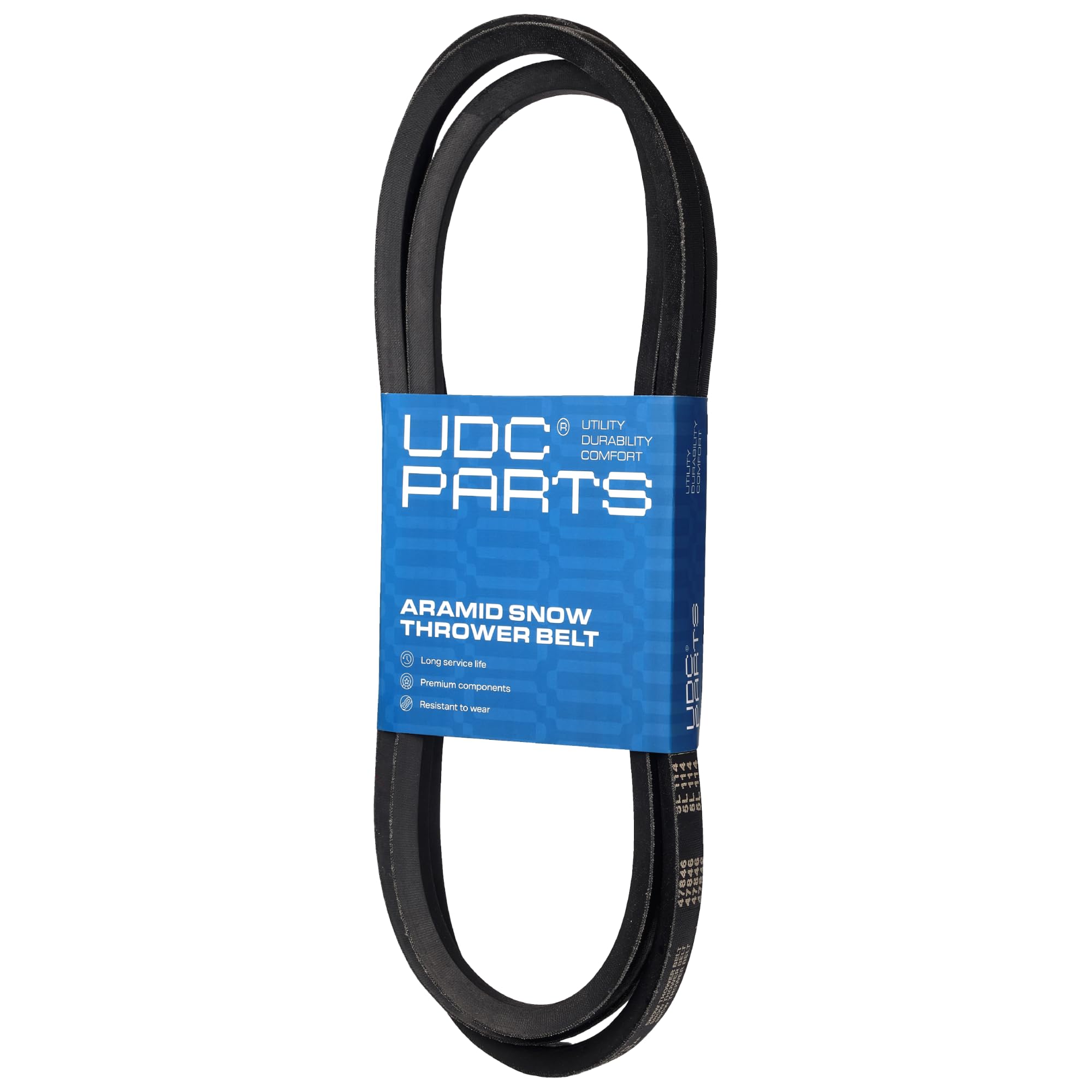 UDC Parts front view of belt packaging showing model and fit for quick identification