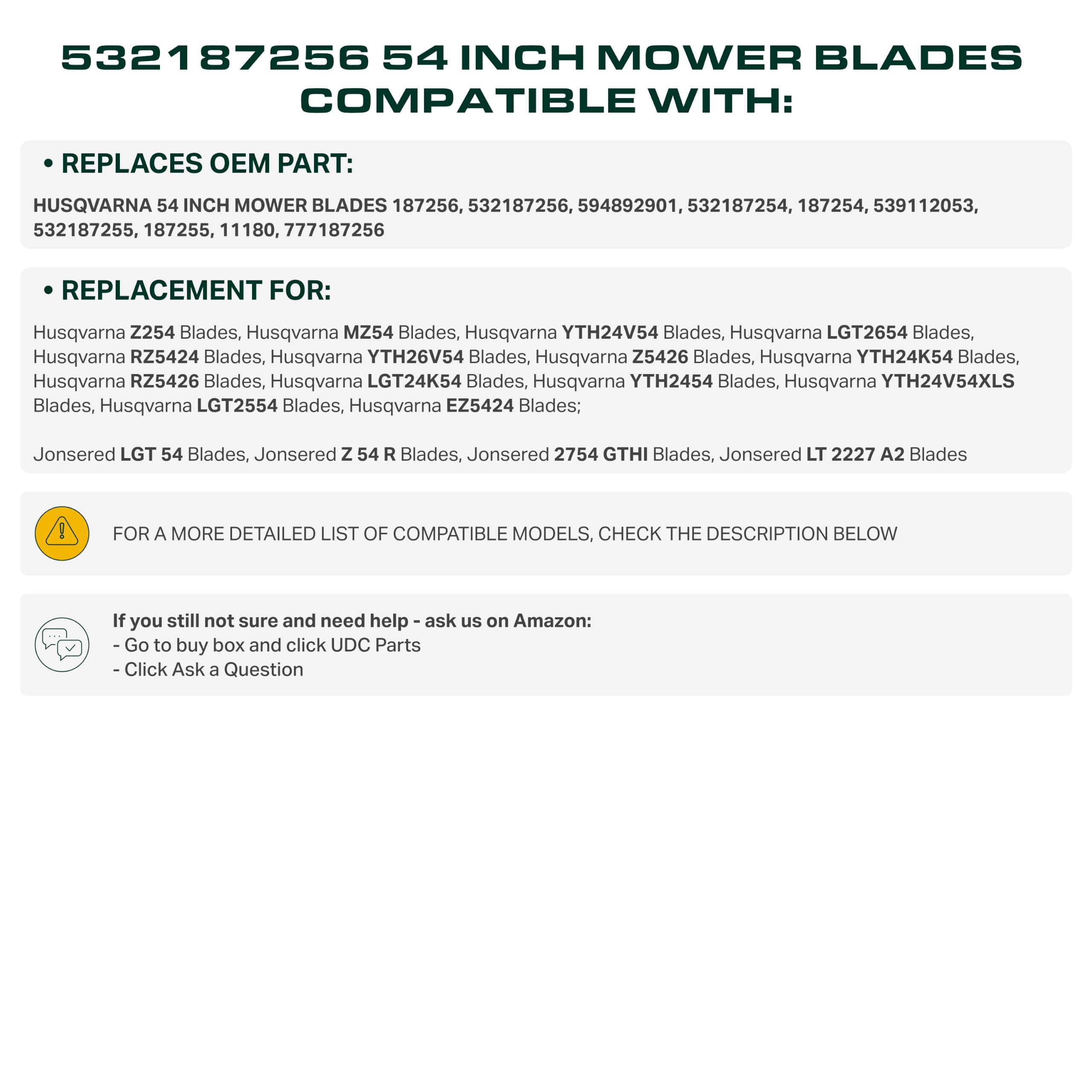 UDC Parts blade installed on a 54-inch deck demonstrating compatibility