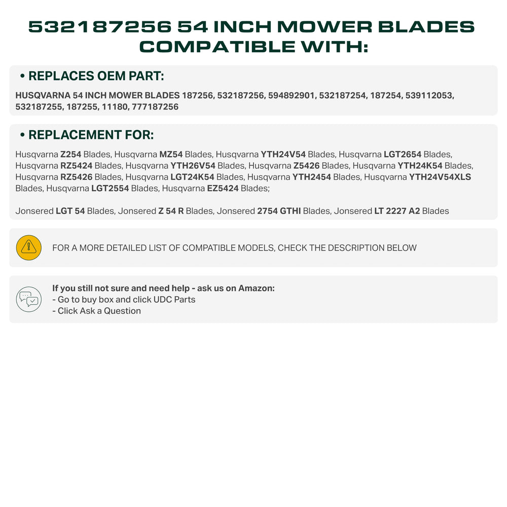 UDC Parts blade installed on a 54-inch deck demonstrating compatibility