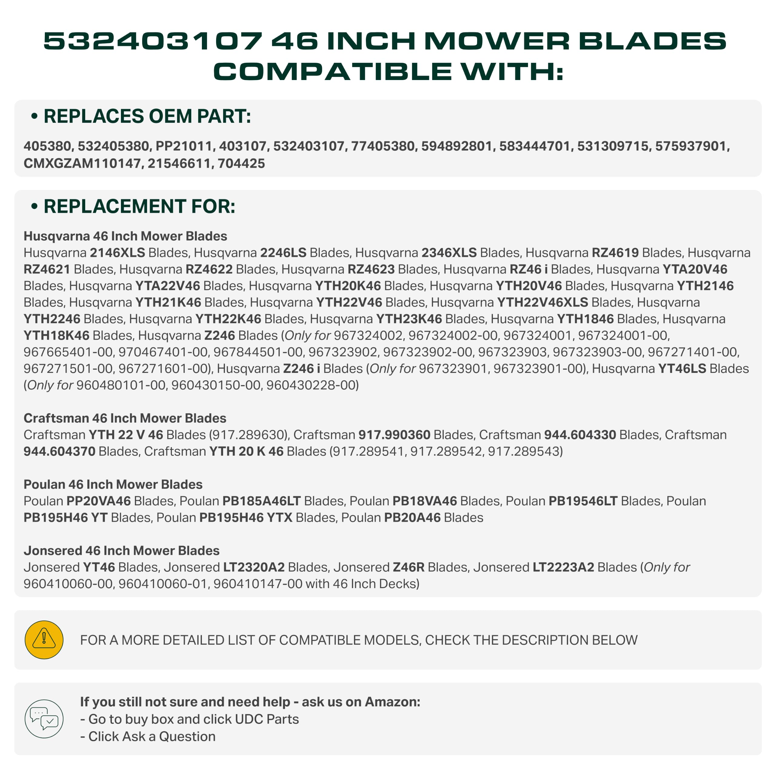UDC Parts profile view showing 1" air lift that improves grass suspension