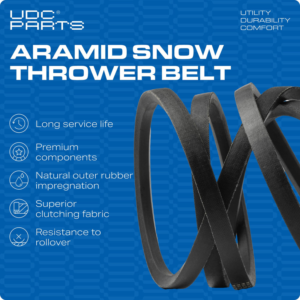UDC Parts belt beside measuring tape showing the precise 114 inch length