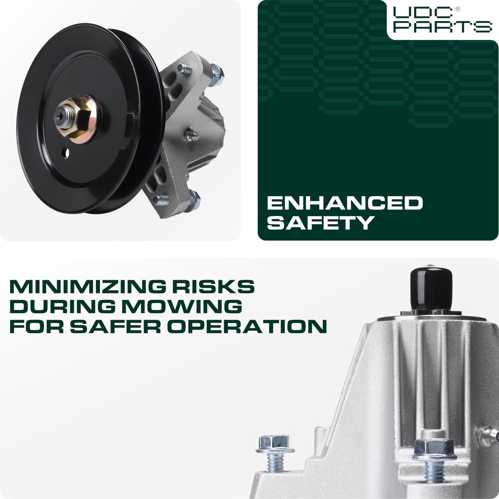 UDC Parts spindle installed on mower deck restoring blade stability benefit