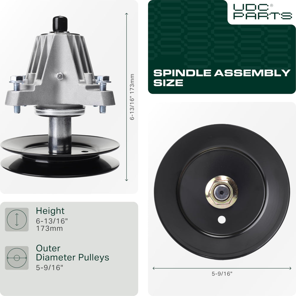 UDC Parts spindle top pulley detail showing pulley size and belt alignment