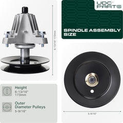UDC Parts spindle top pulley detail showing pulley size and belt alignment