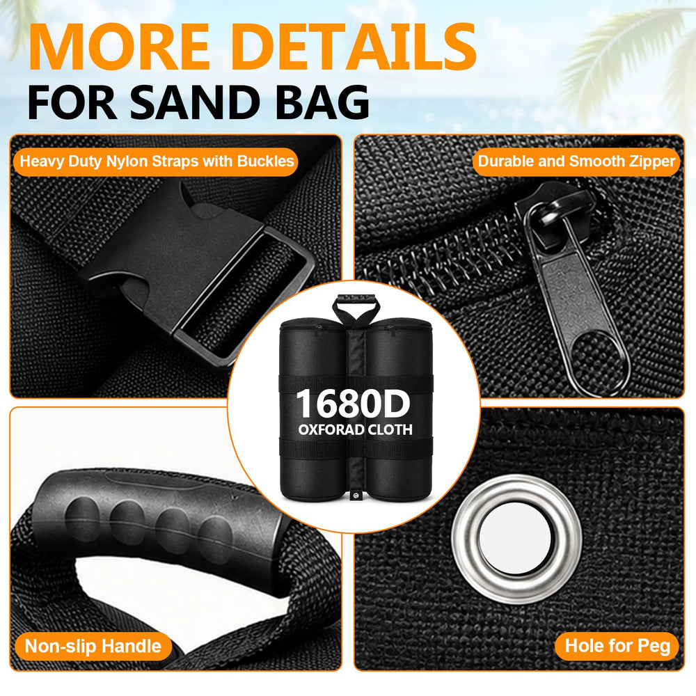 UEAKPIC sandbag attached to canopy leg showing secure buckled connection and stability