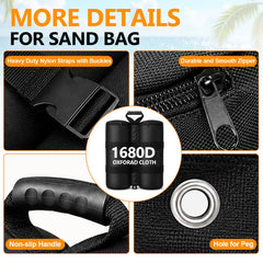 UEAKPIC sandbag attached to canopy leg showing secure buckled connection and stability