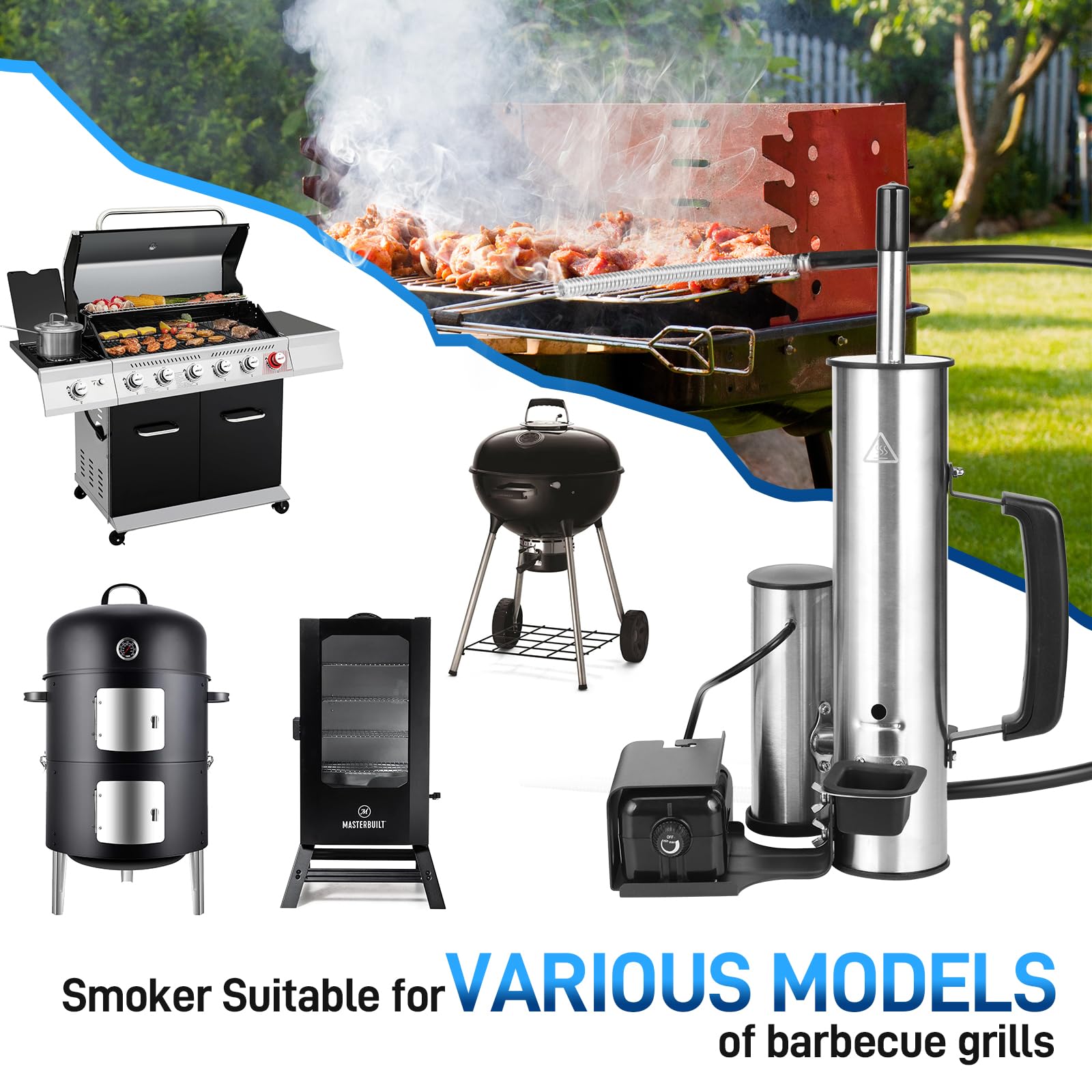 Ueiticsk on a patio grill during a backyard barbecue adding wood-smoke flavor