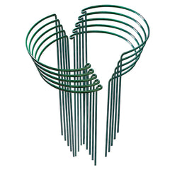 UEUORF front view of 10-pack green metal plant stakes showing compact packaging and value