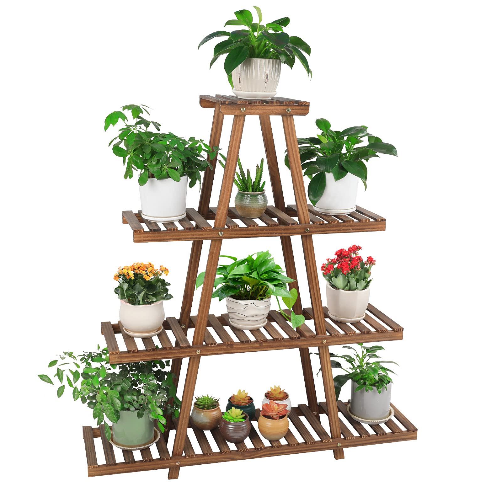 Ufine front view of 4 tier plant stand showing organized multi-pot display
