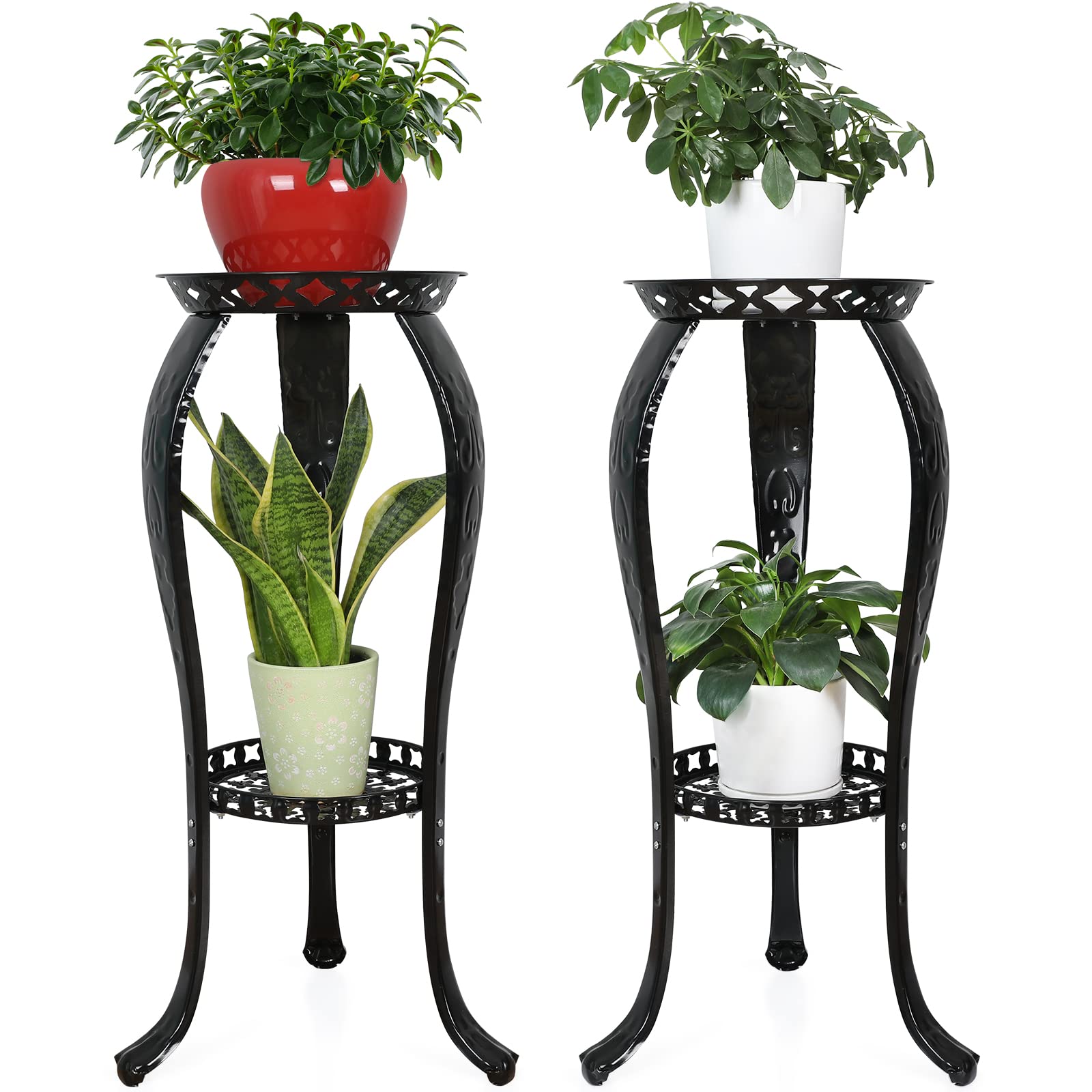 Ufine plant stand front view showing compact two-tier display and glossy finish benefit
