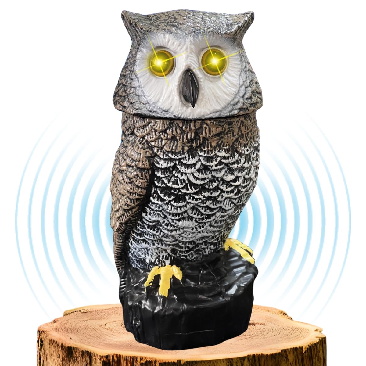 Ugold owl front view showing lifelike paint and motion features benefiting garden decor