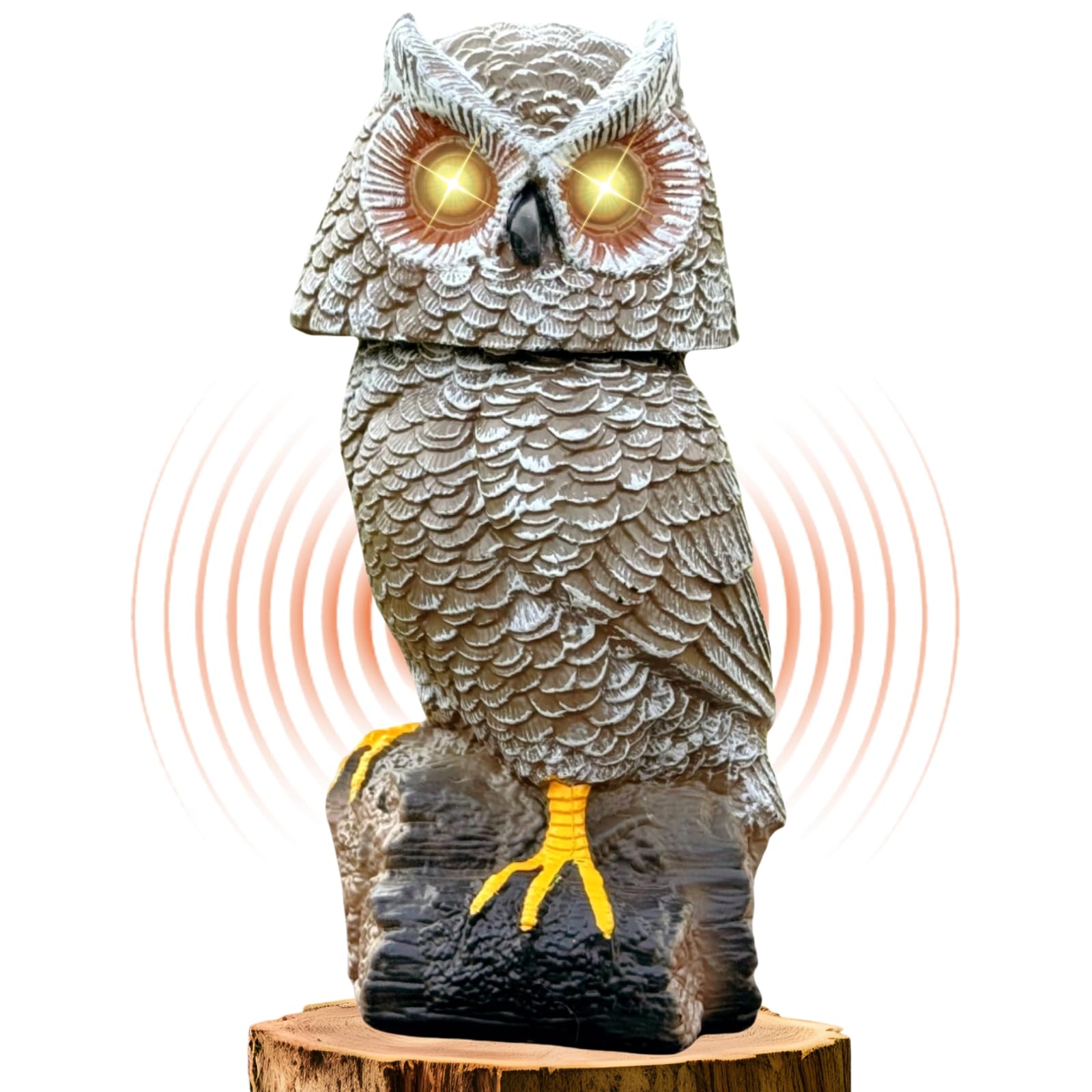 Ugold front view of owl statue showing lifelike posture and curb appeal