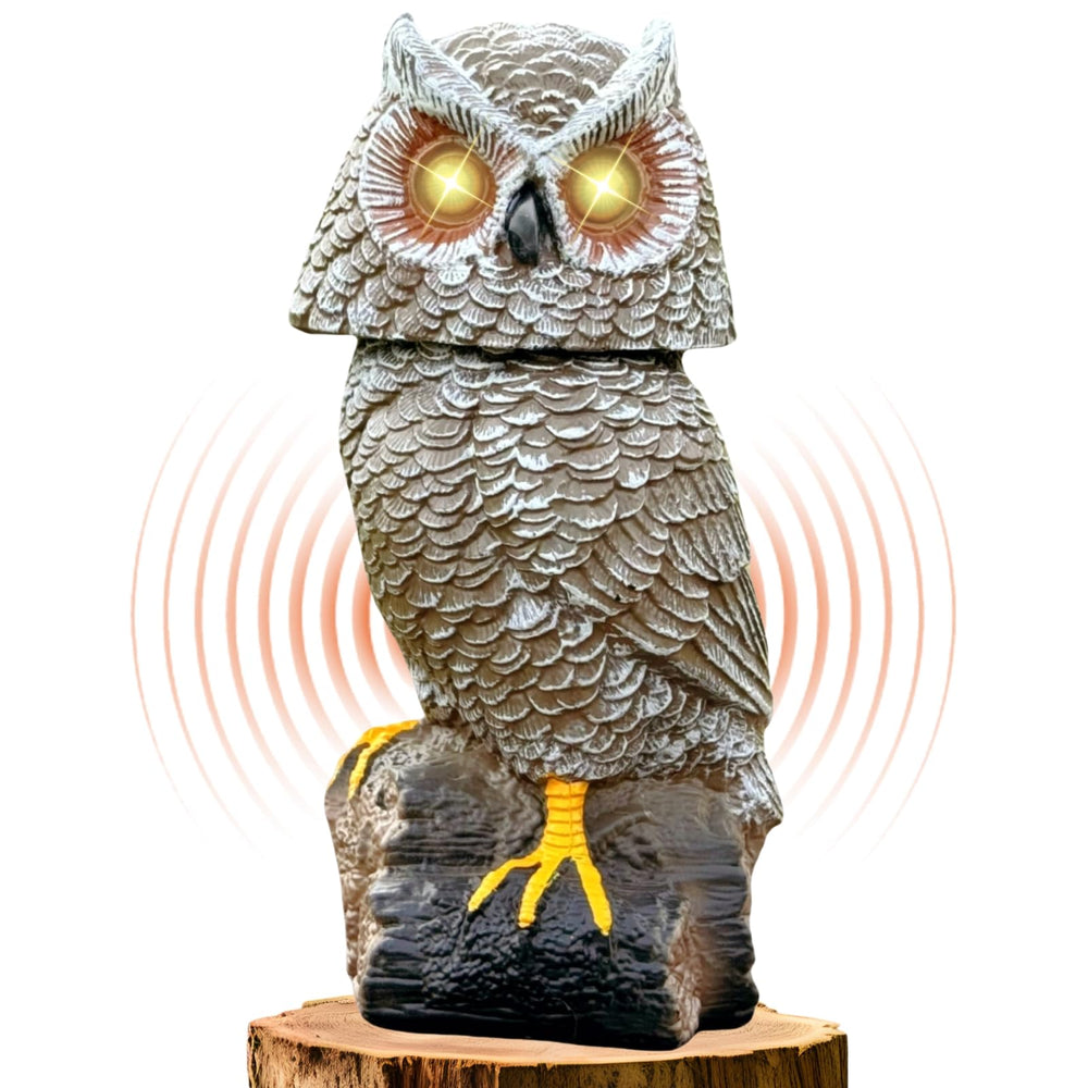 Ugold front view of owl statue showing lifelike posture and curb appeal