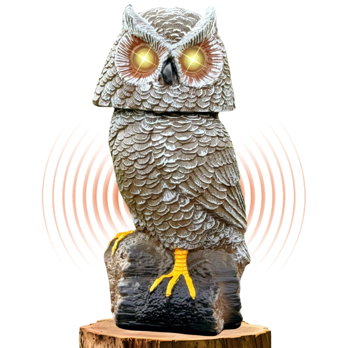 Ugold front view of owl statue showing lifelike posture and curb appeal