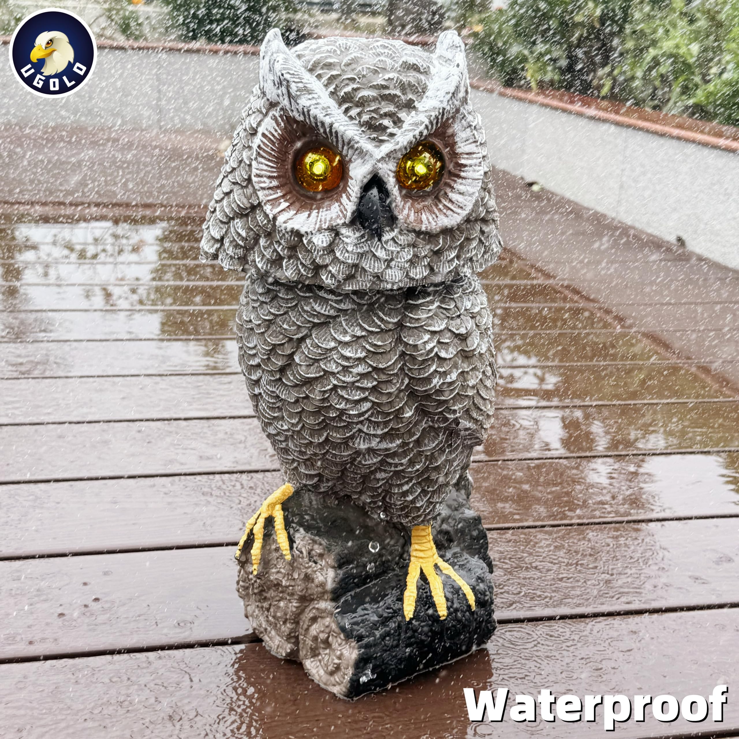 Ugold owl positioned in garden showing decorative and deterrent benefit
