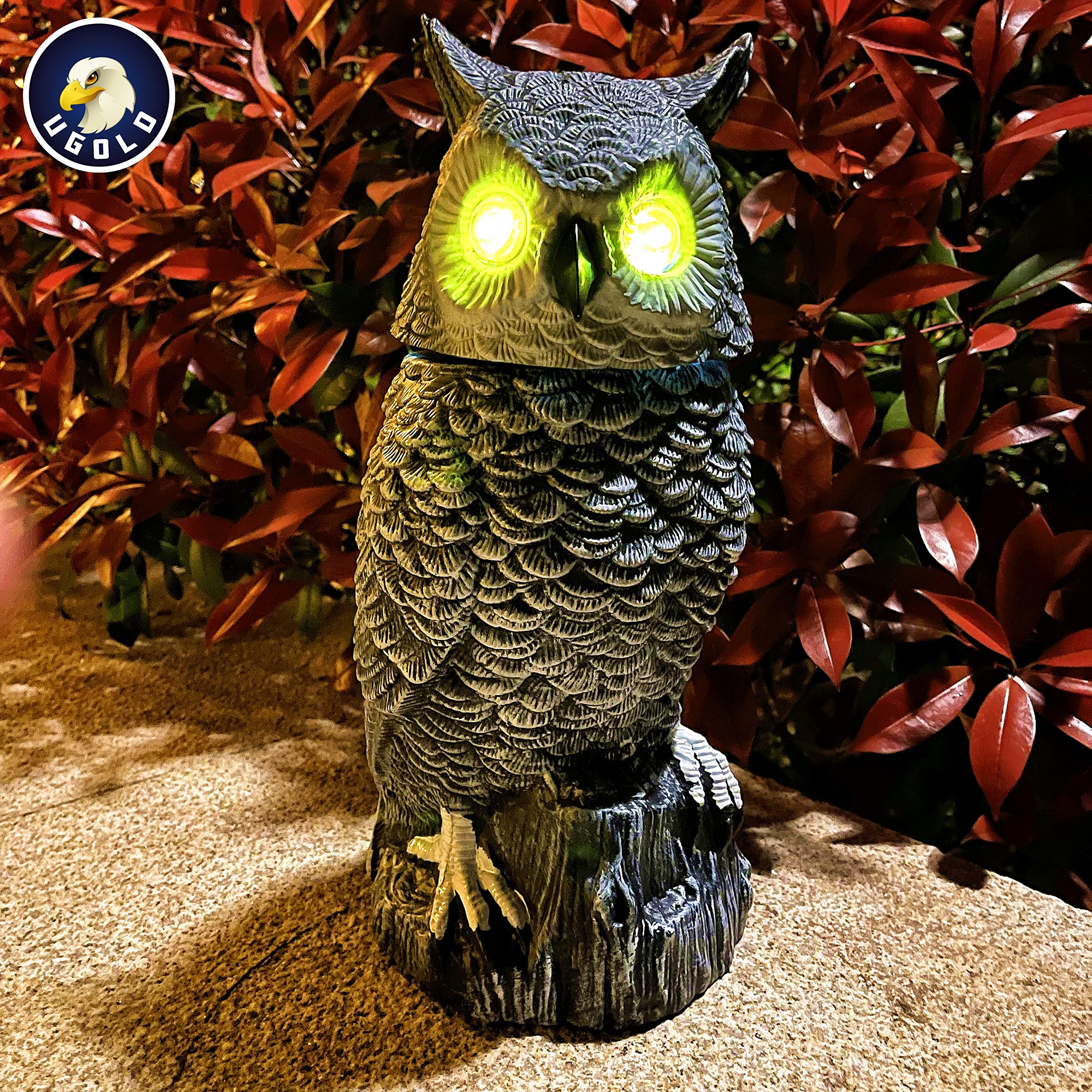 Ugold owl in garden at night offering illuminated decorative ambiance