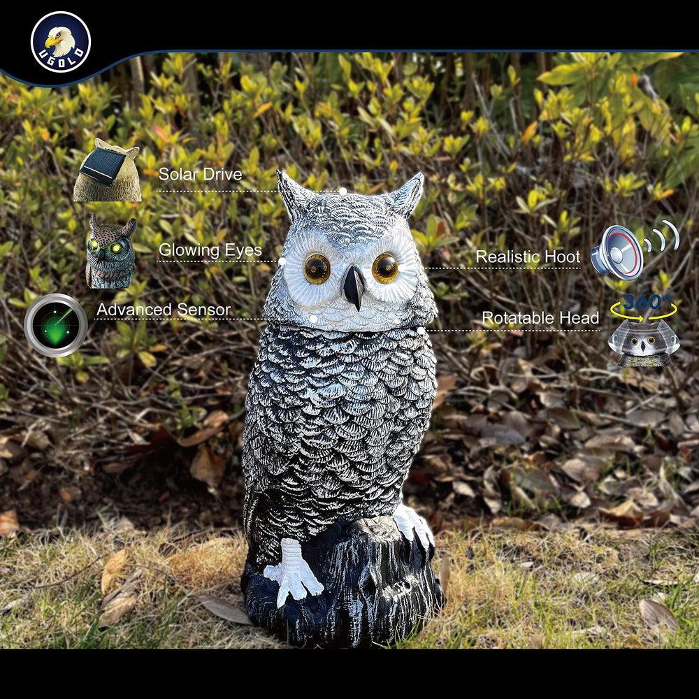 Ugold owl back with solar panel visible for reliable daytime charging