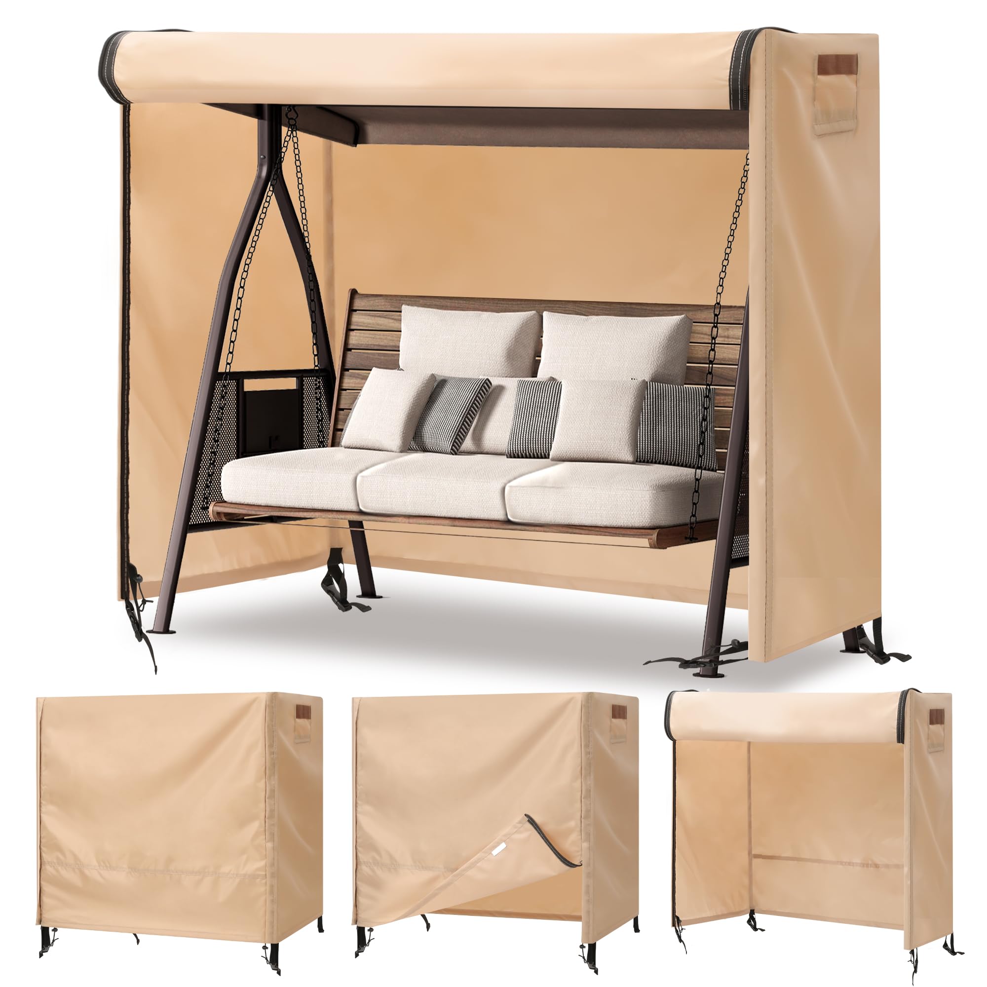 uHousDeco cover installed on patio swing, protects from sun and rain