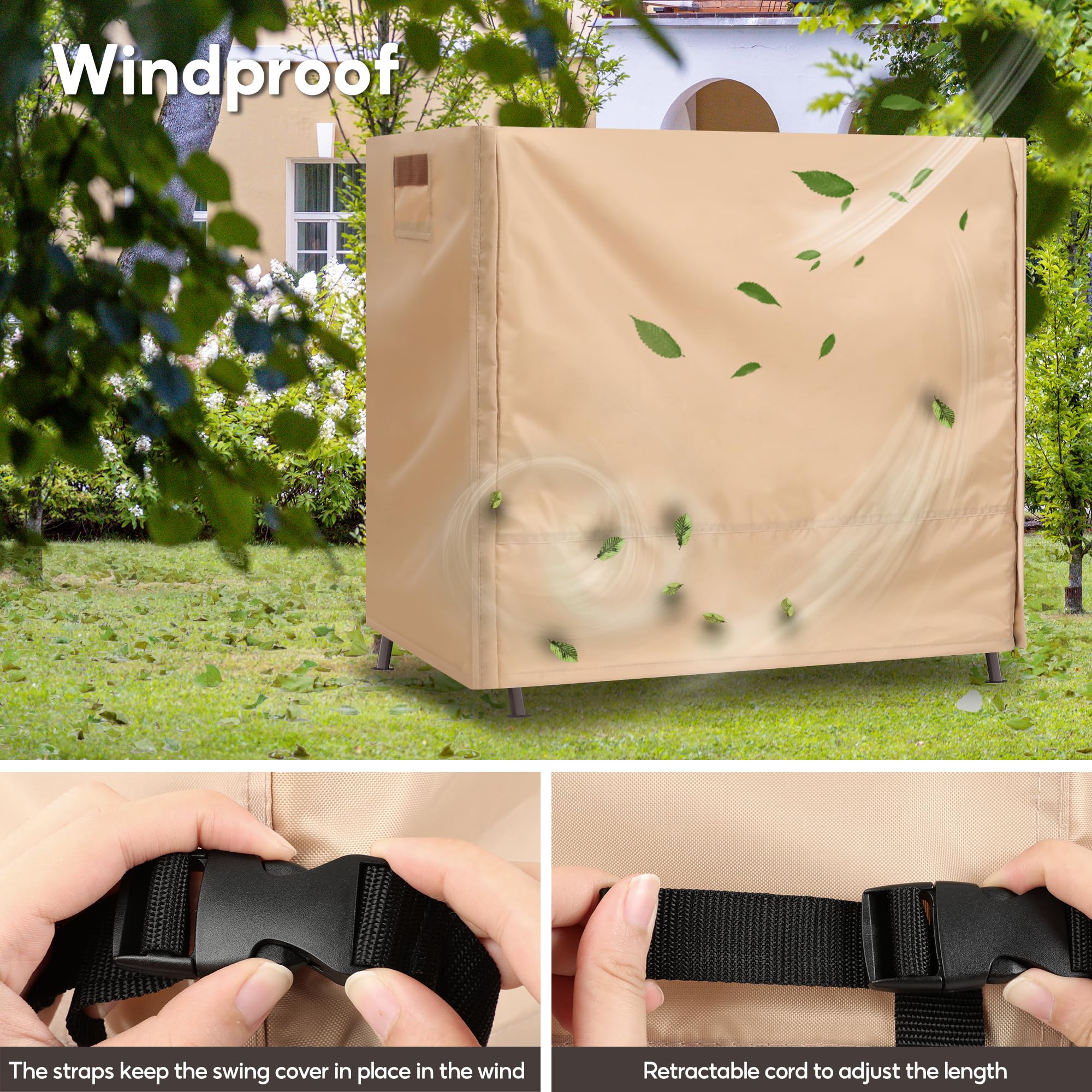 uHousDeco bottom strap and retractable rope, secures cover in wind