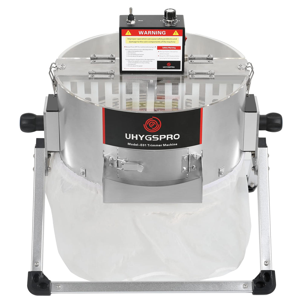 UHYGSPRO front view of 16 inch trimmer showing controls and frame, efficient processing
