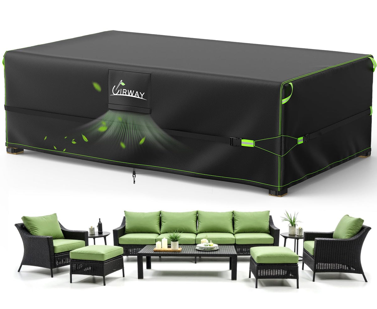 UIRWAY front view of large rectangular cover protecting patio furniture for durable outdoor protection