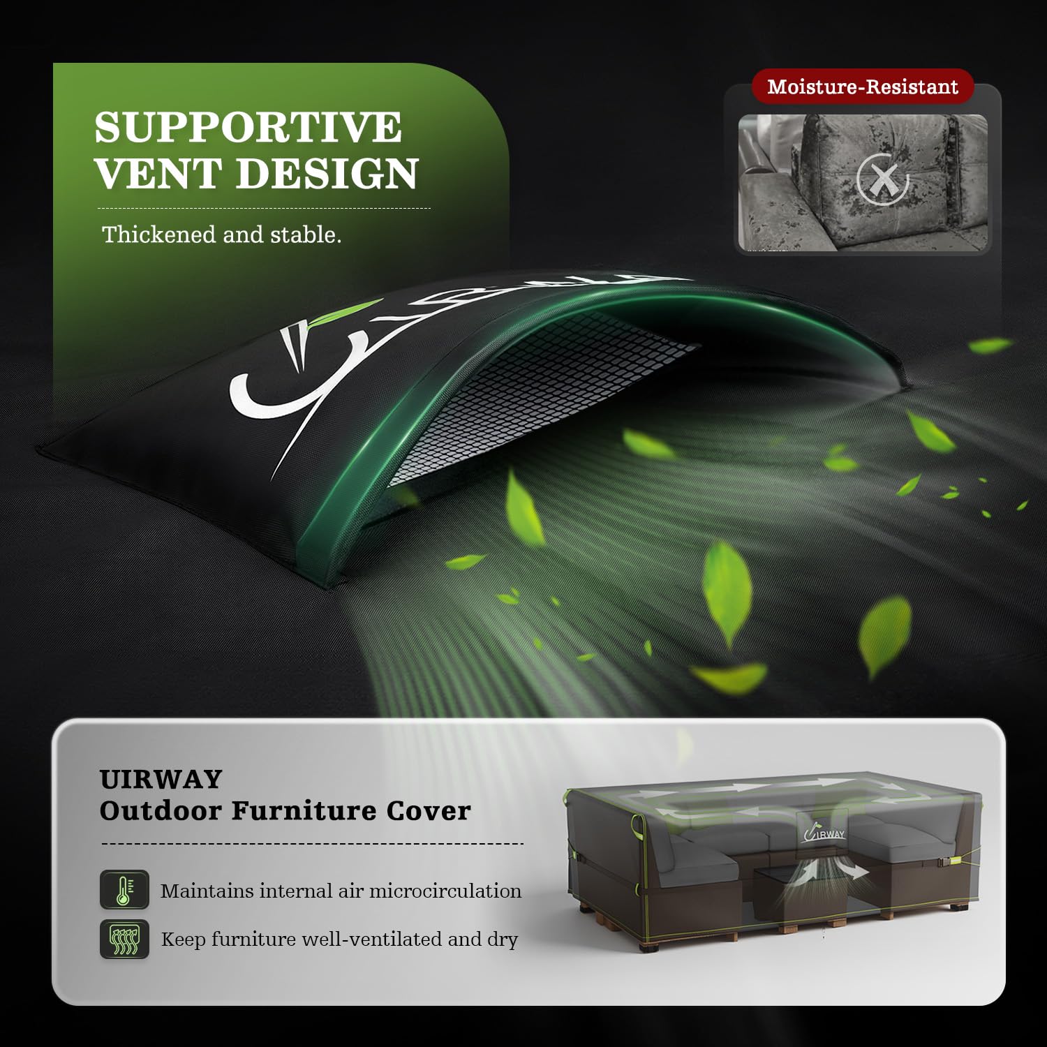 UIRWAY corner strap anchored to furniture demonstrating secure windproof fastening