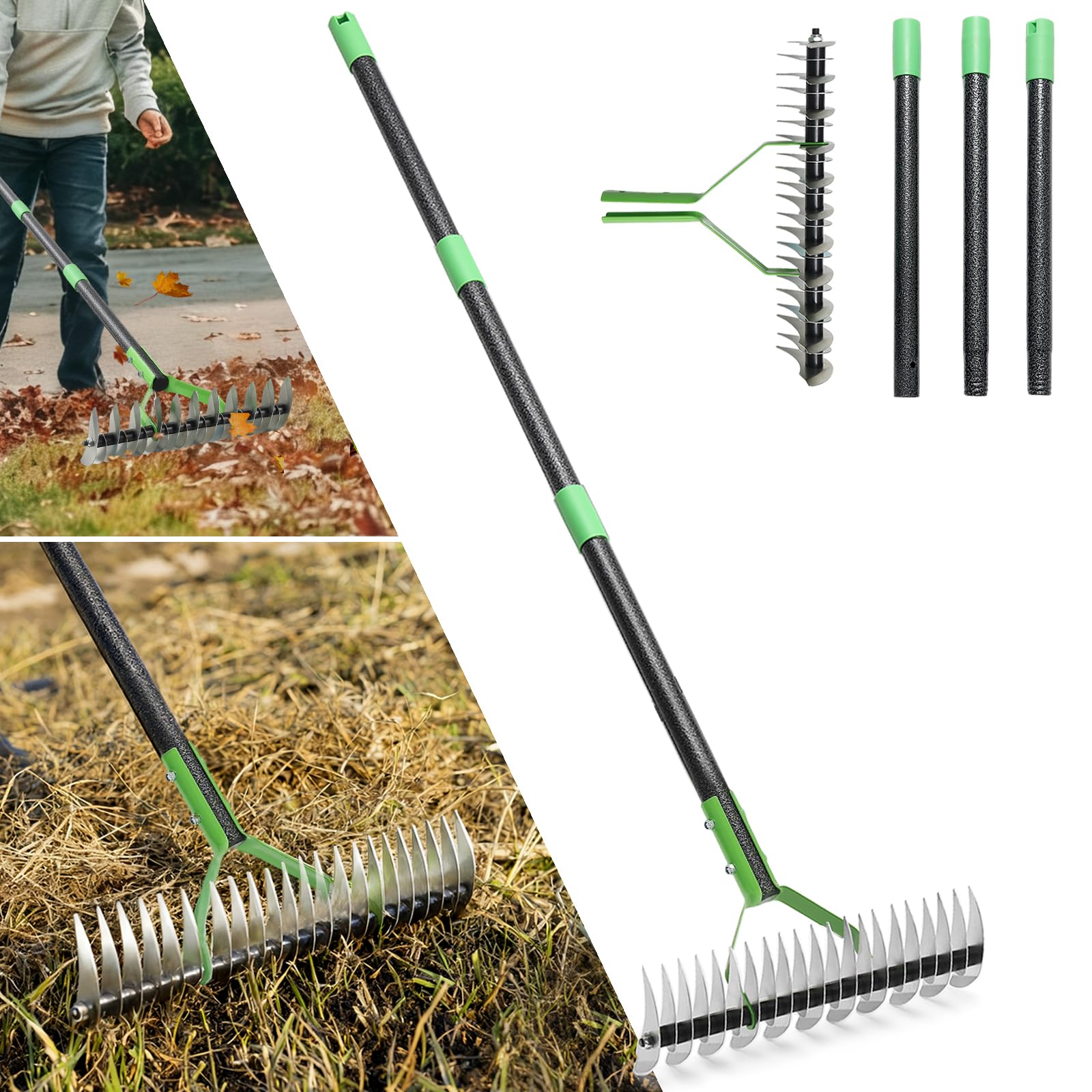 UIABOPZ front view of 13 inch dethatcher rake showing durable head