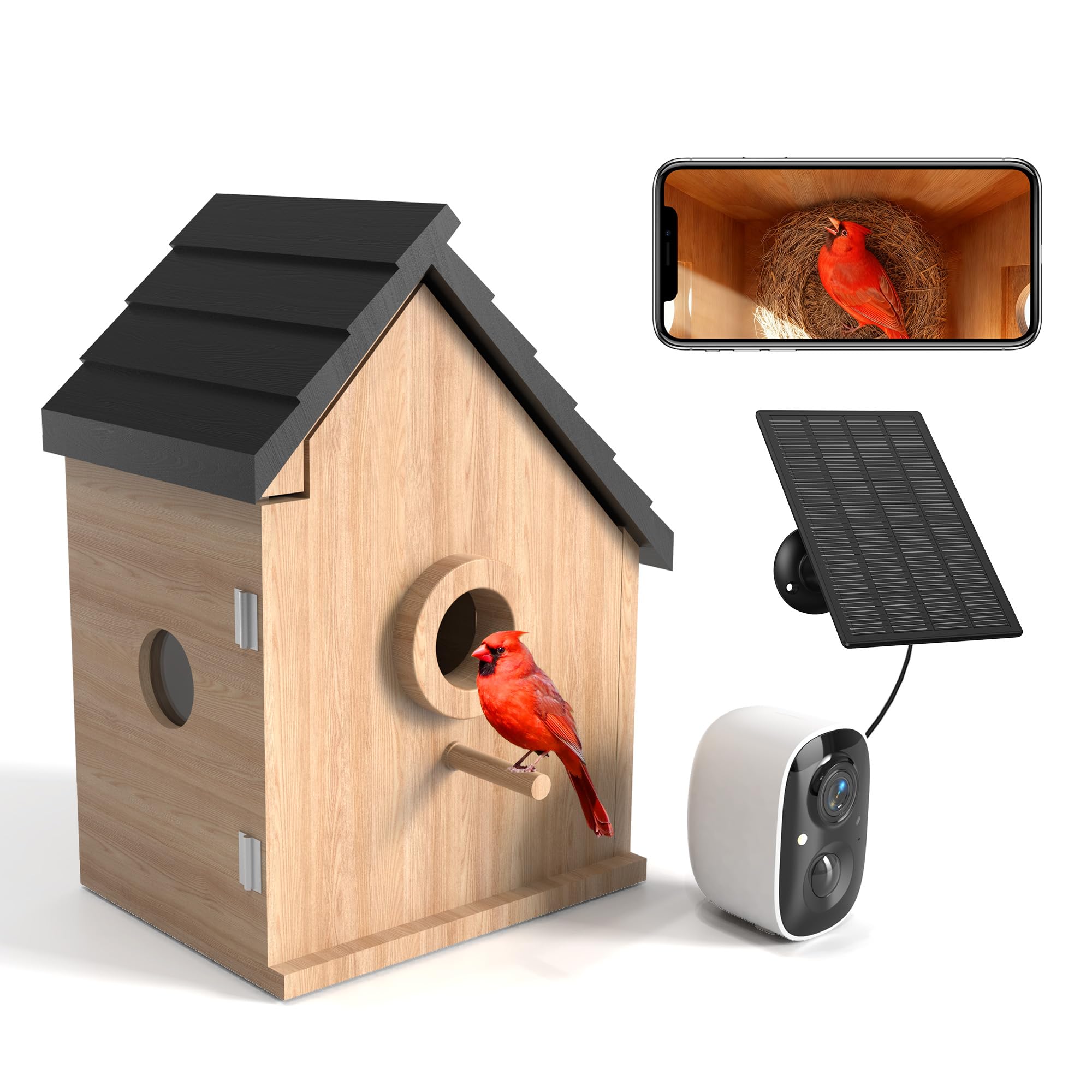UIOOQ front view of wooden birdhouse showing entrance and rustic finish for natural appeal