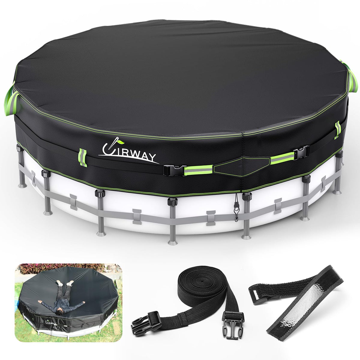 UIRWAY front view of 18ft round cover showing full fit and protection