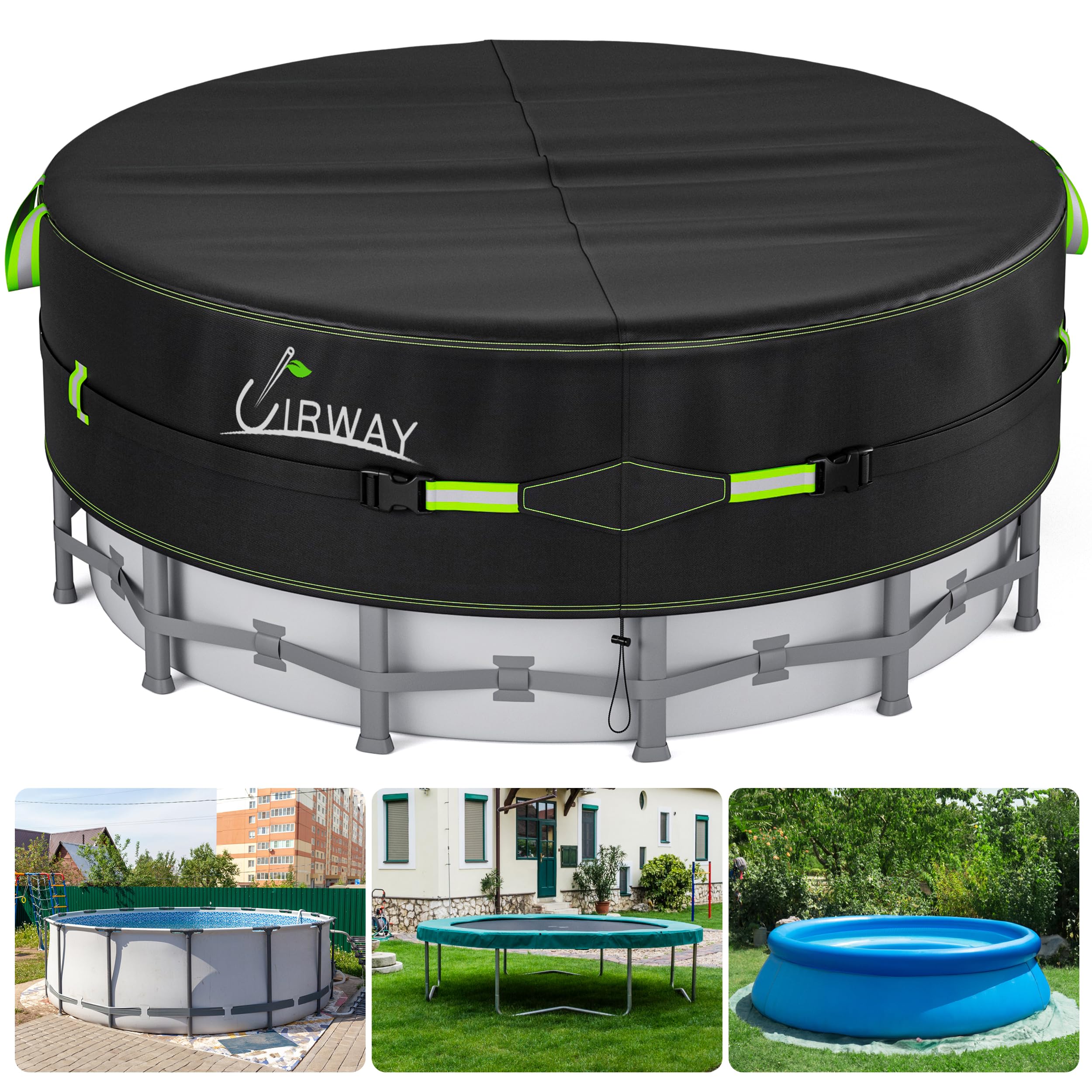 UIRWAY front view of cover on pool showing full protection benefit