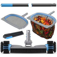 UIRWAY kit front layout showing all four cleaning attachments and pole for versatile pool care