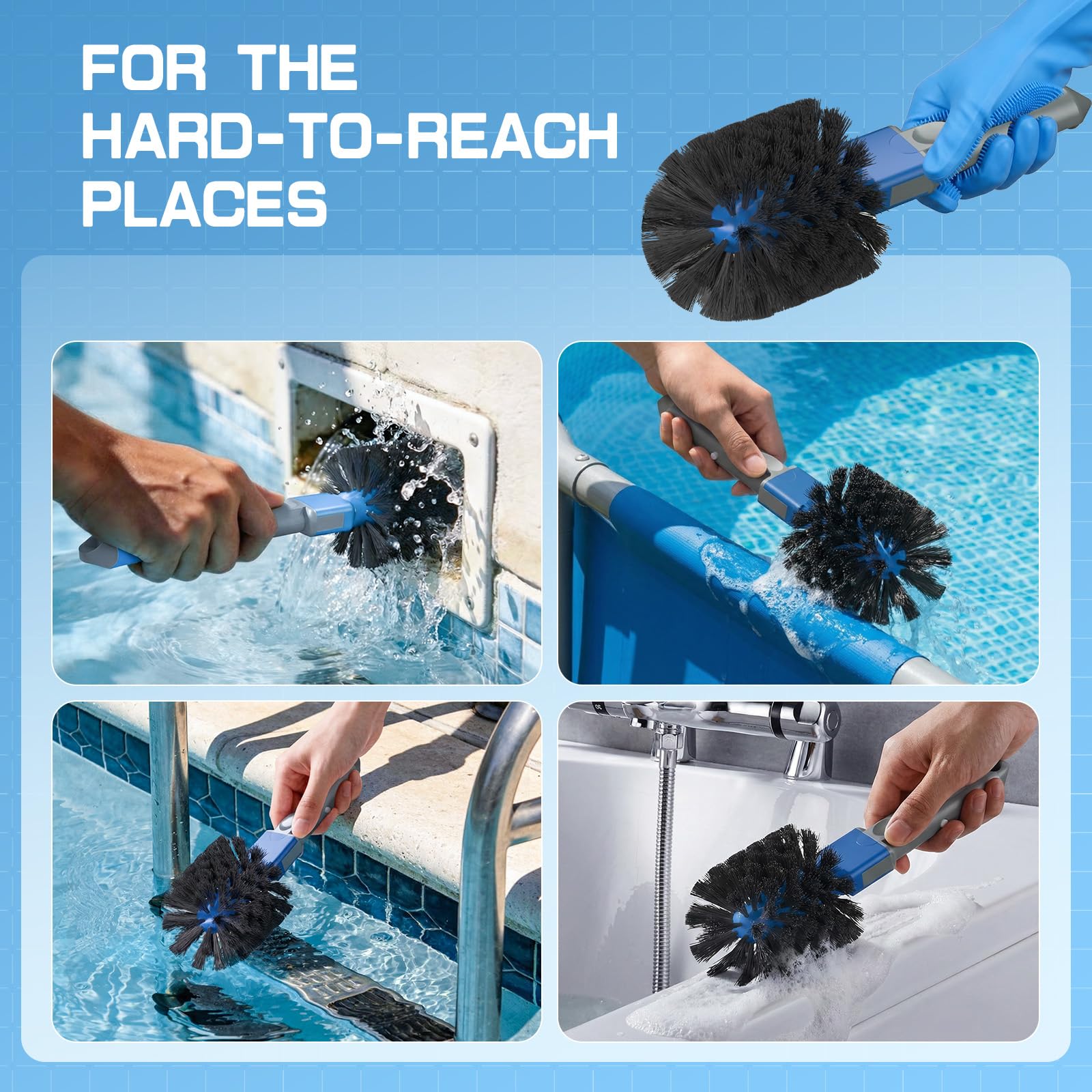UIRWAY pole attached in-pool reaching steps and corners to simplify cleaning tasks