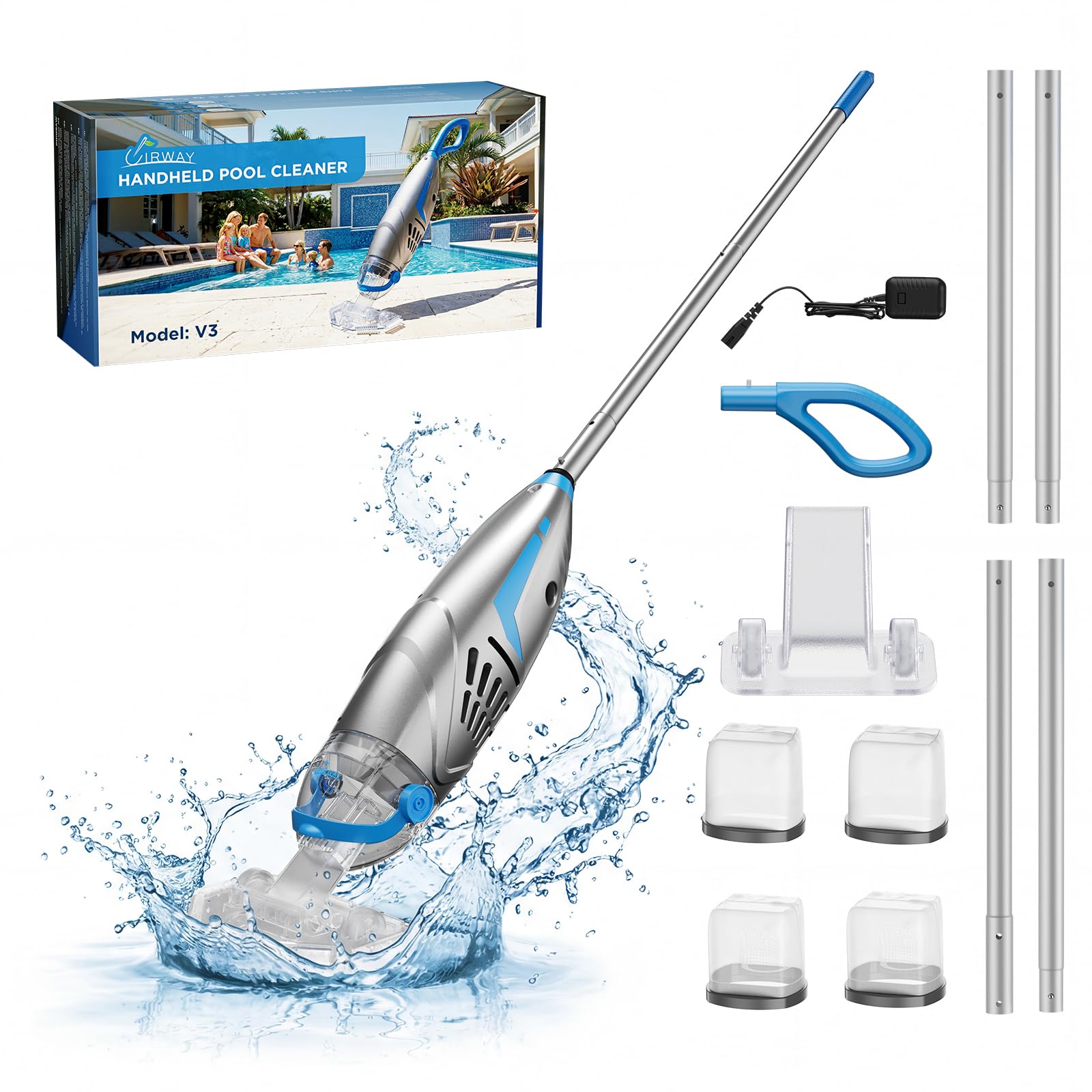 UIRWAY accessories layout with heads, bags and pole illustrating complete cleaning kit