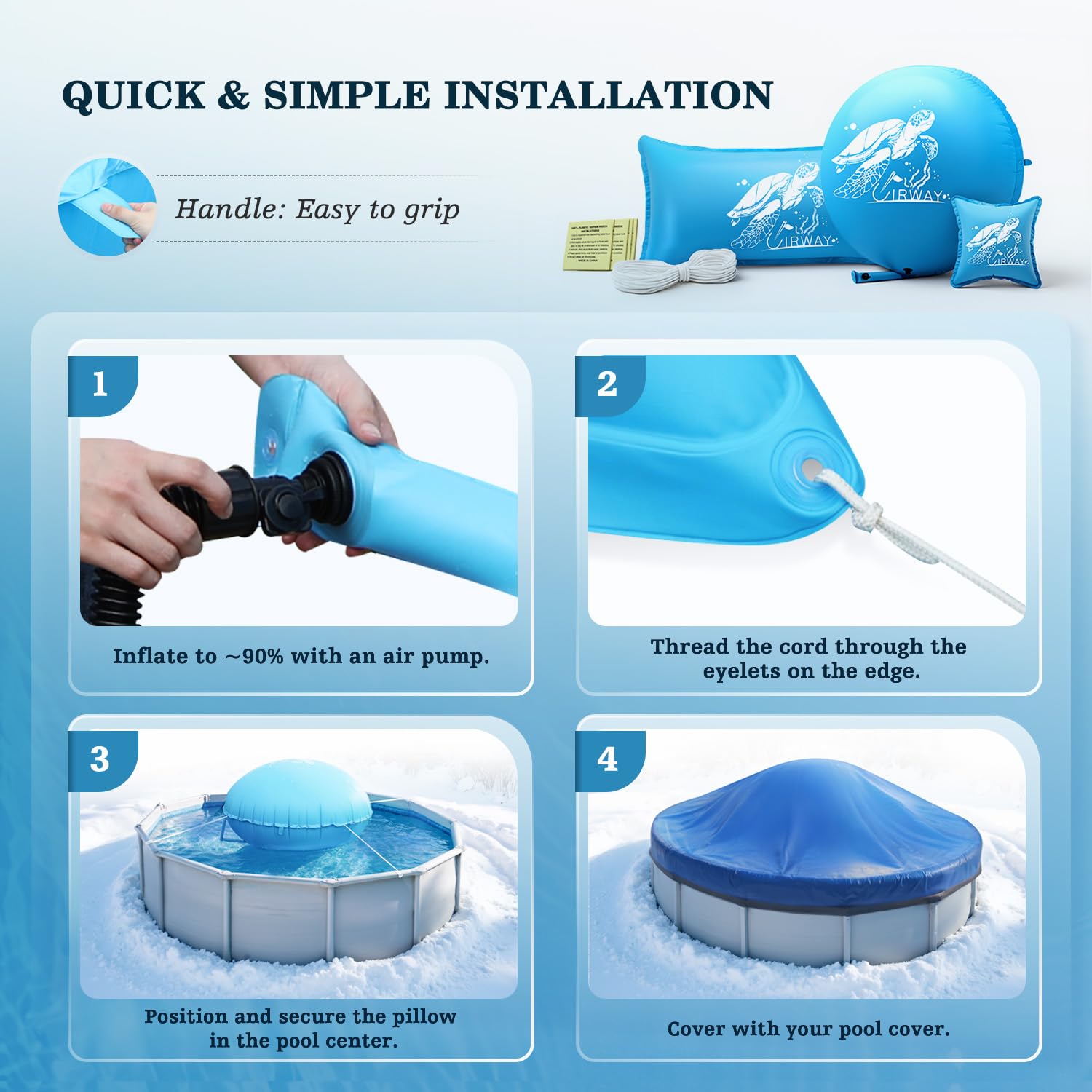 UIRWAY pillow under winter cover demonstrating compatibility and debris reduction