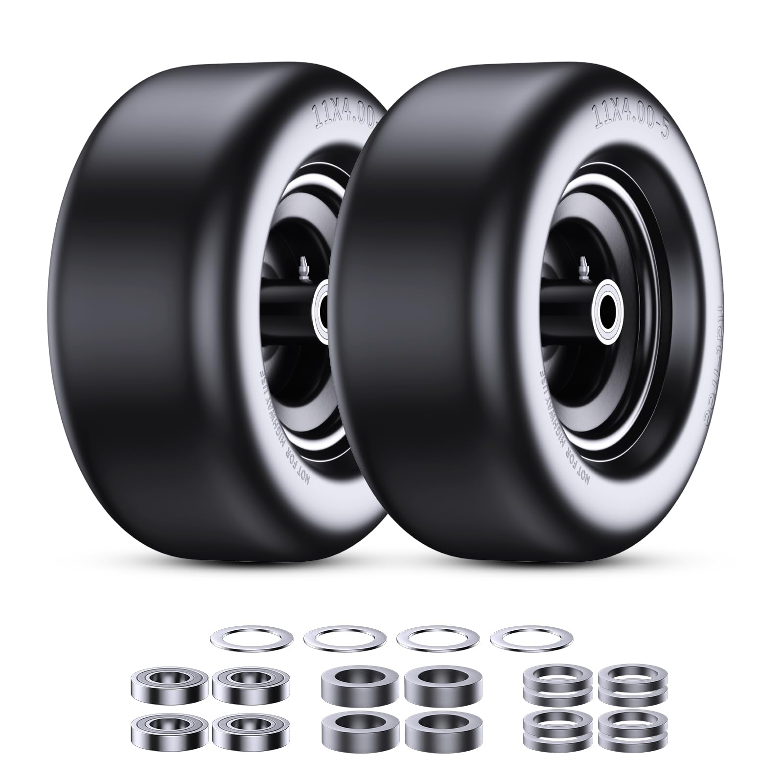 Uiuaquas front wheel assembly showing complete 11x4.00-5 unit and ready-to-install benefit