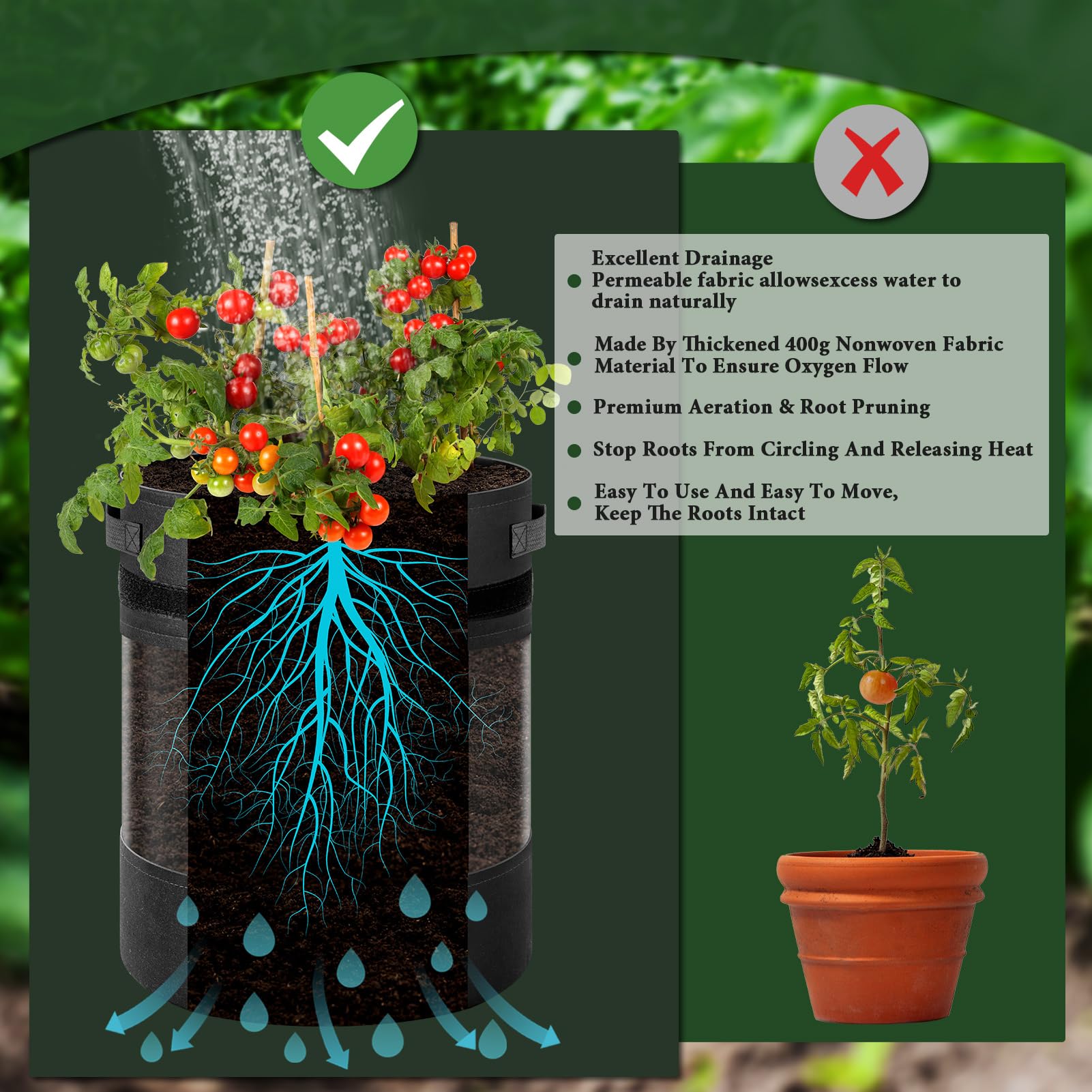UJG fabric close-up showing 400g nonwoven texture for strong root aeration