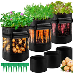 UJG 3-pack grow bags front view showing set and labels, durable convenience