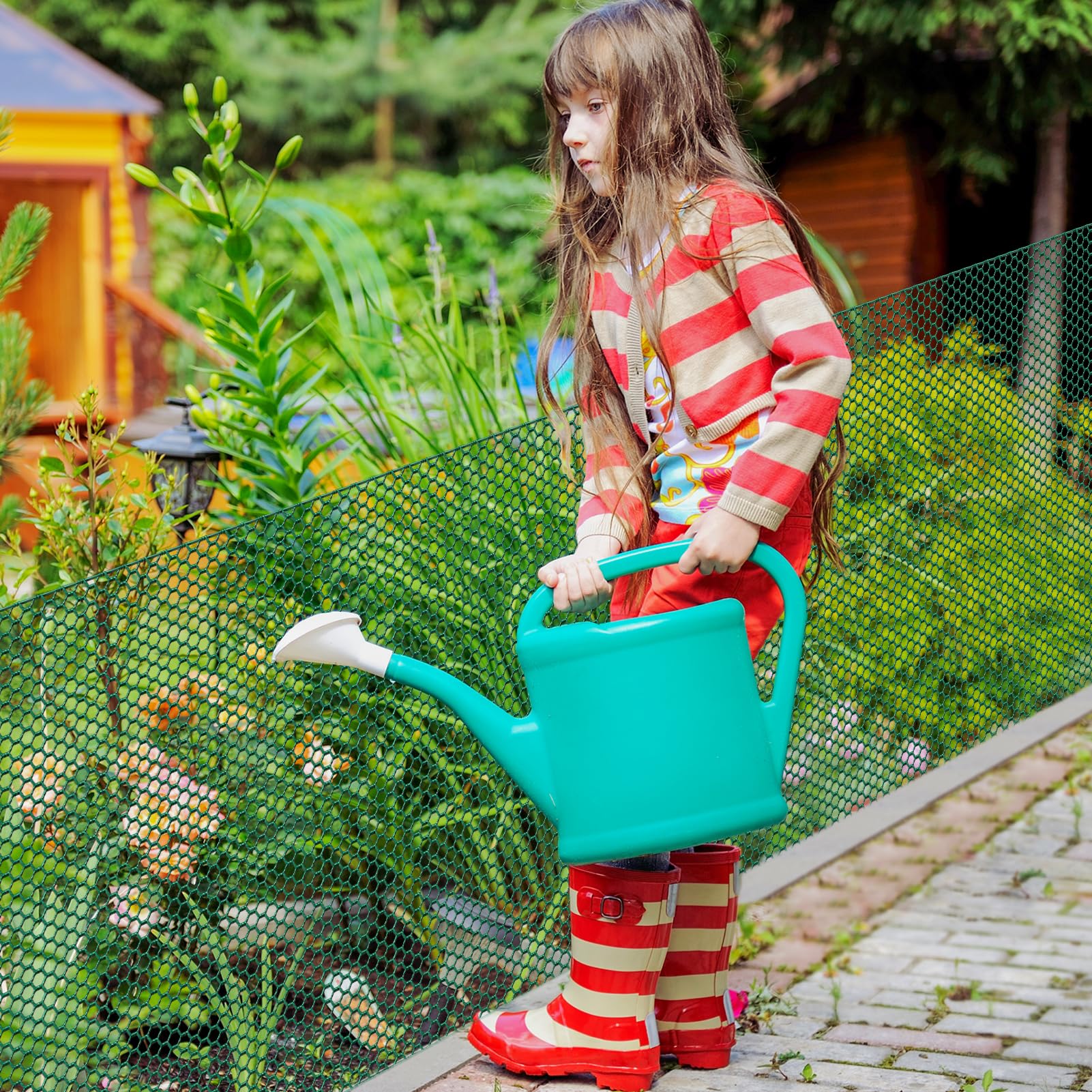 UJG continuous mesh fence protecting garden row from small animals