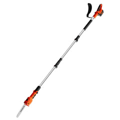 Ukoke pole saw front view showing compact design and included battery for easy storage