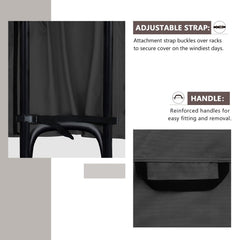 ULTCOVER adjustable buckle strap detail showing secure wind-resistant benefit