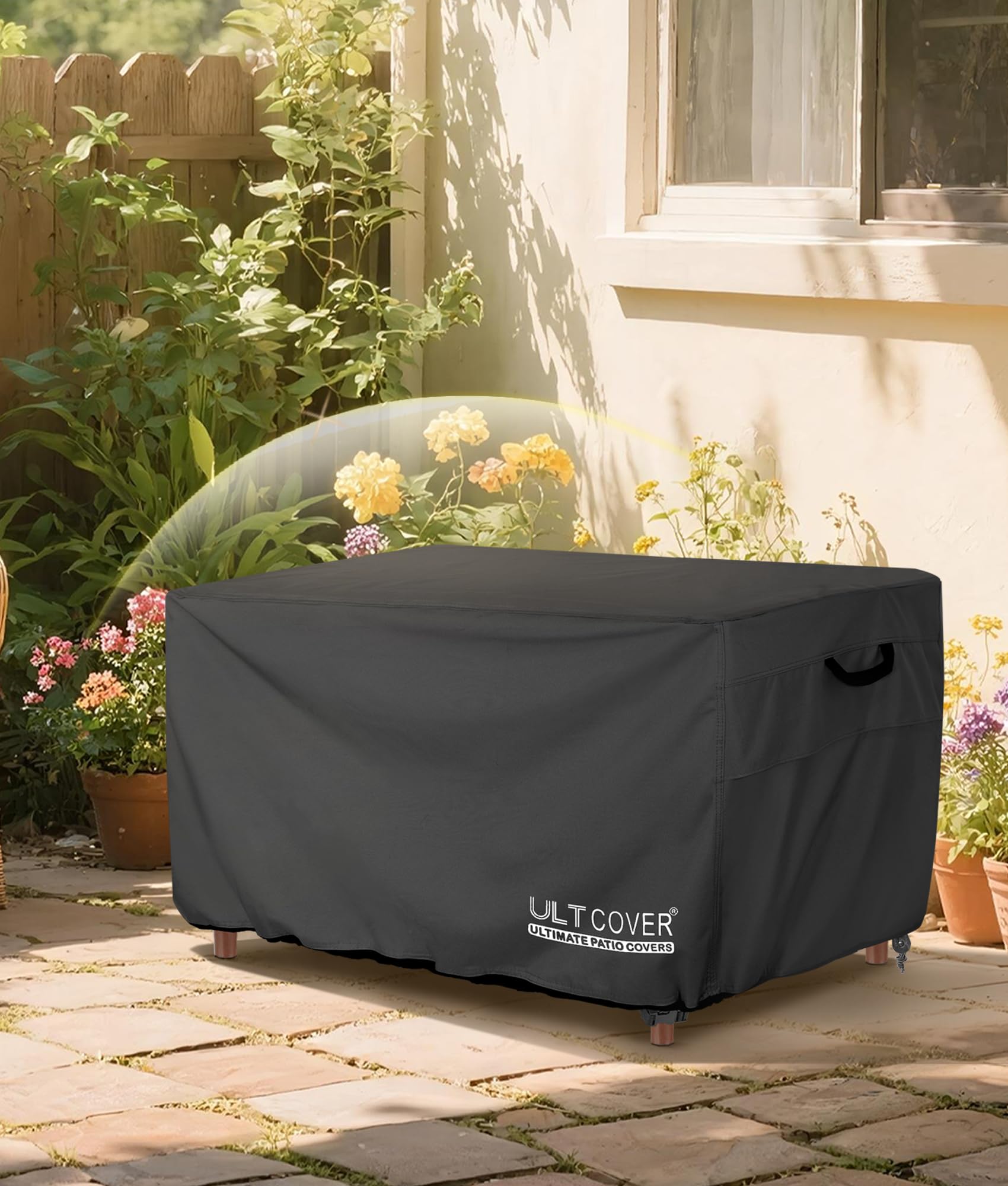 ULTCOVER cover in backyard setting, preserves fire pit appearance