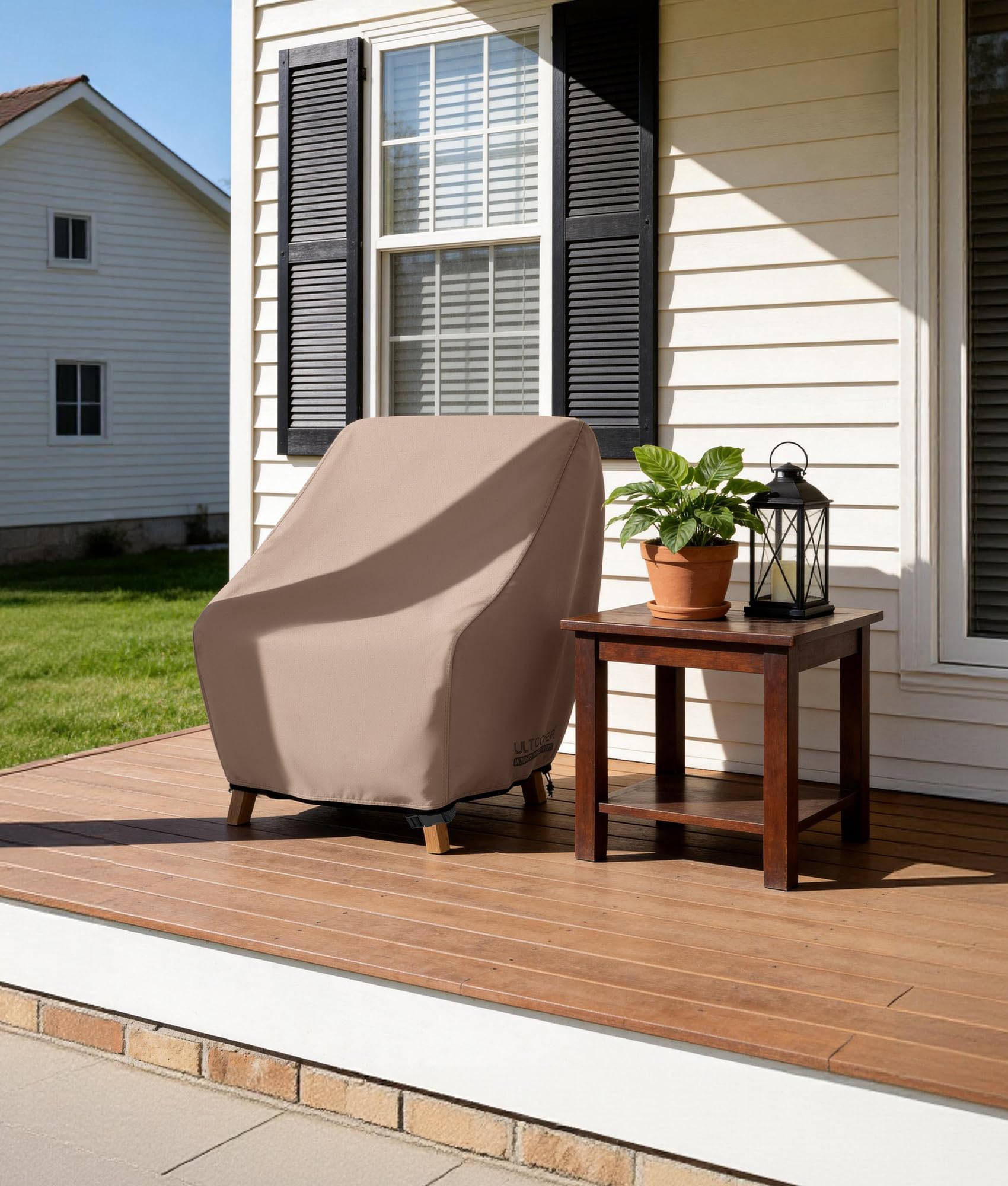 ULTCOVER covered chair in patio setting showing clean appearance