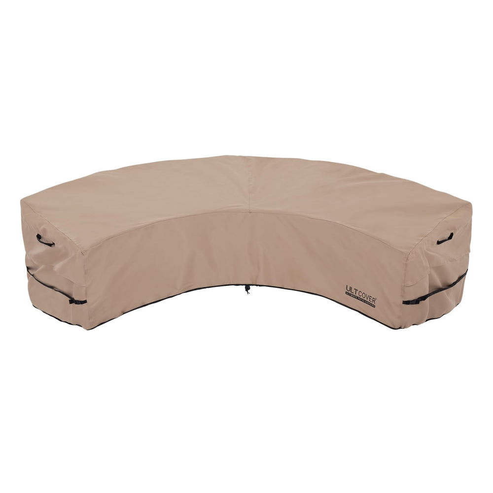ULTCOVER front view on curved patio sofa showing full waterproof protection
