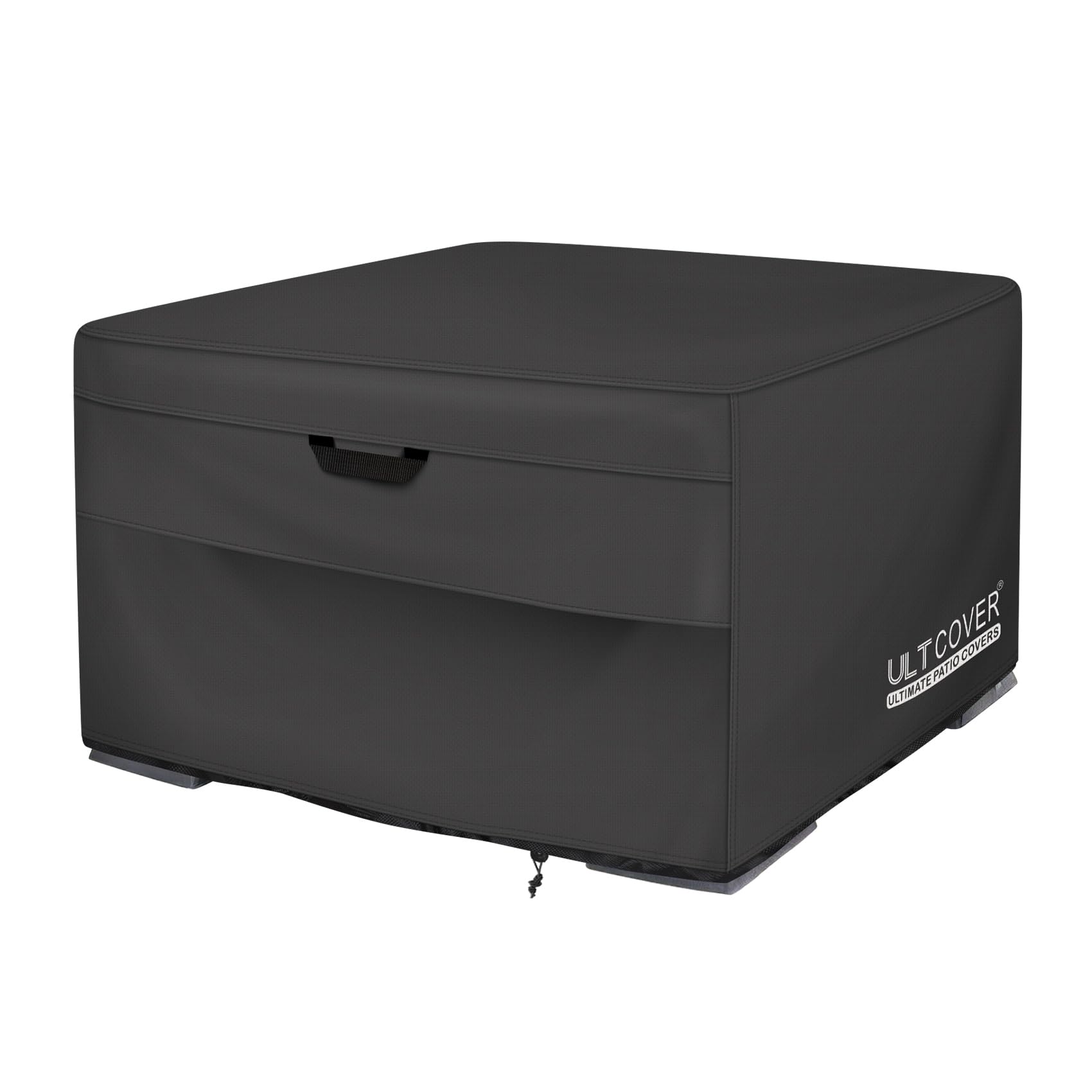 ULTCOVER front view of 36-inch square cover protecting fire pit, weather protection