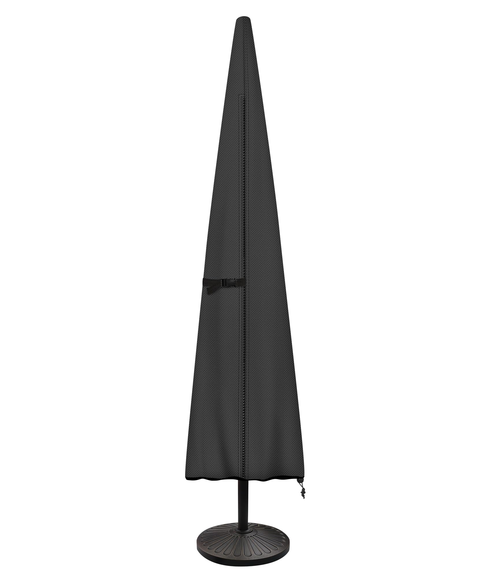 ULTCOVER front view of black parasol cover showing full protection benefit