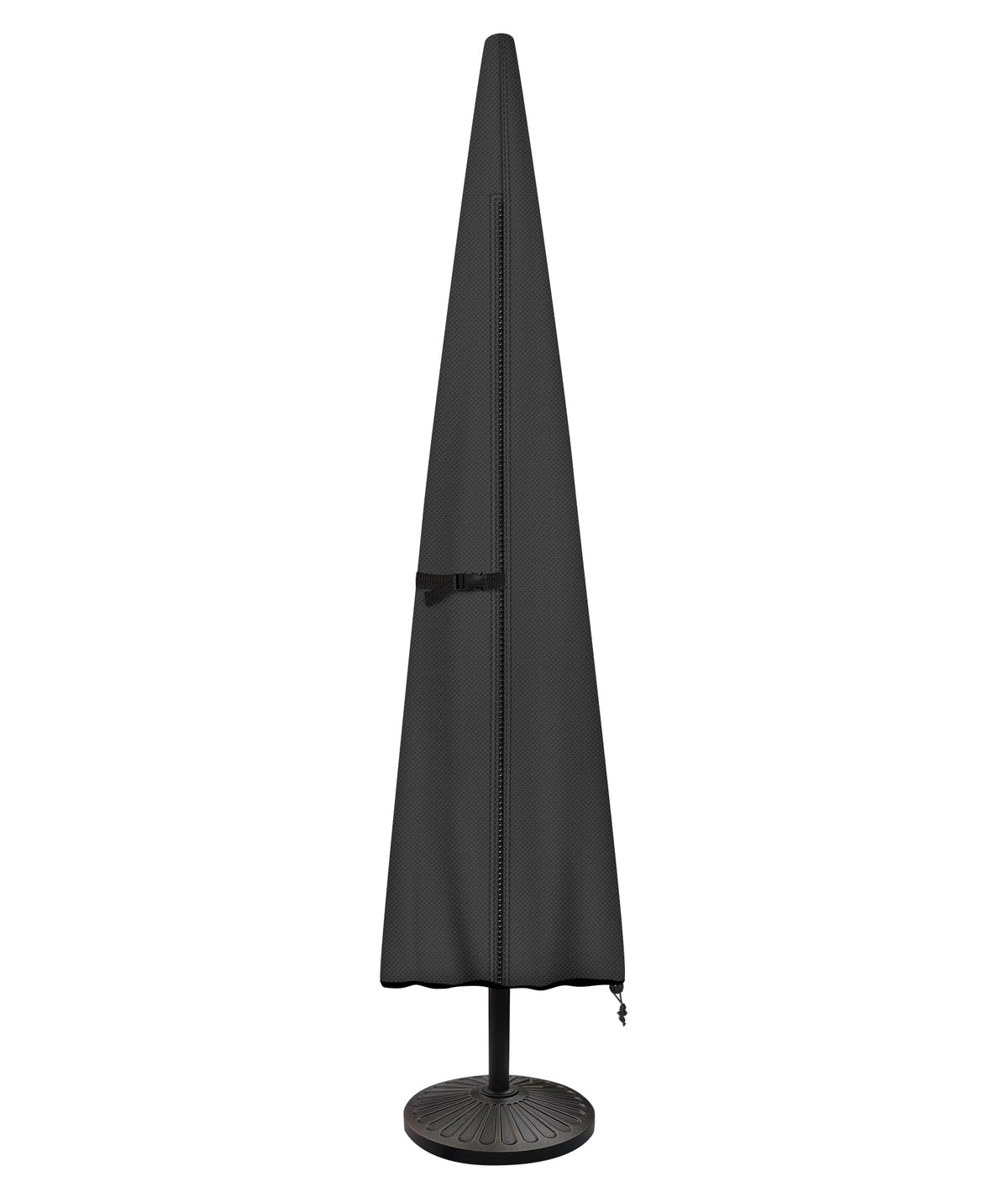 ULTCOVER front view of black parasol cover showing full protection benefit