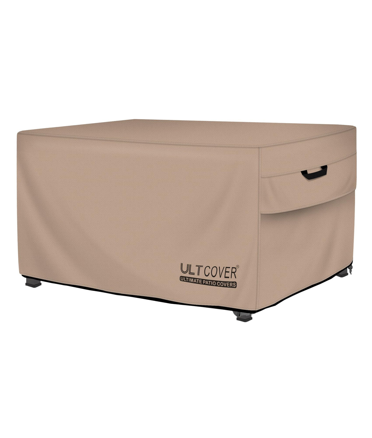 ULTCOVER front view covering a rectangular fire pit protecting finish