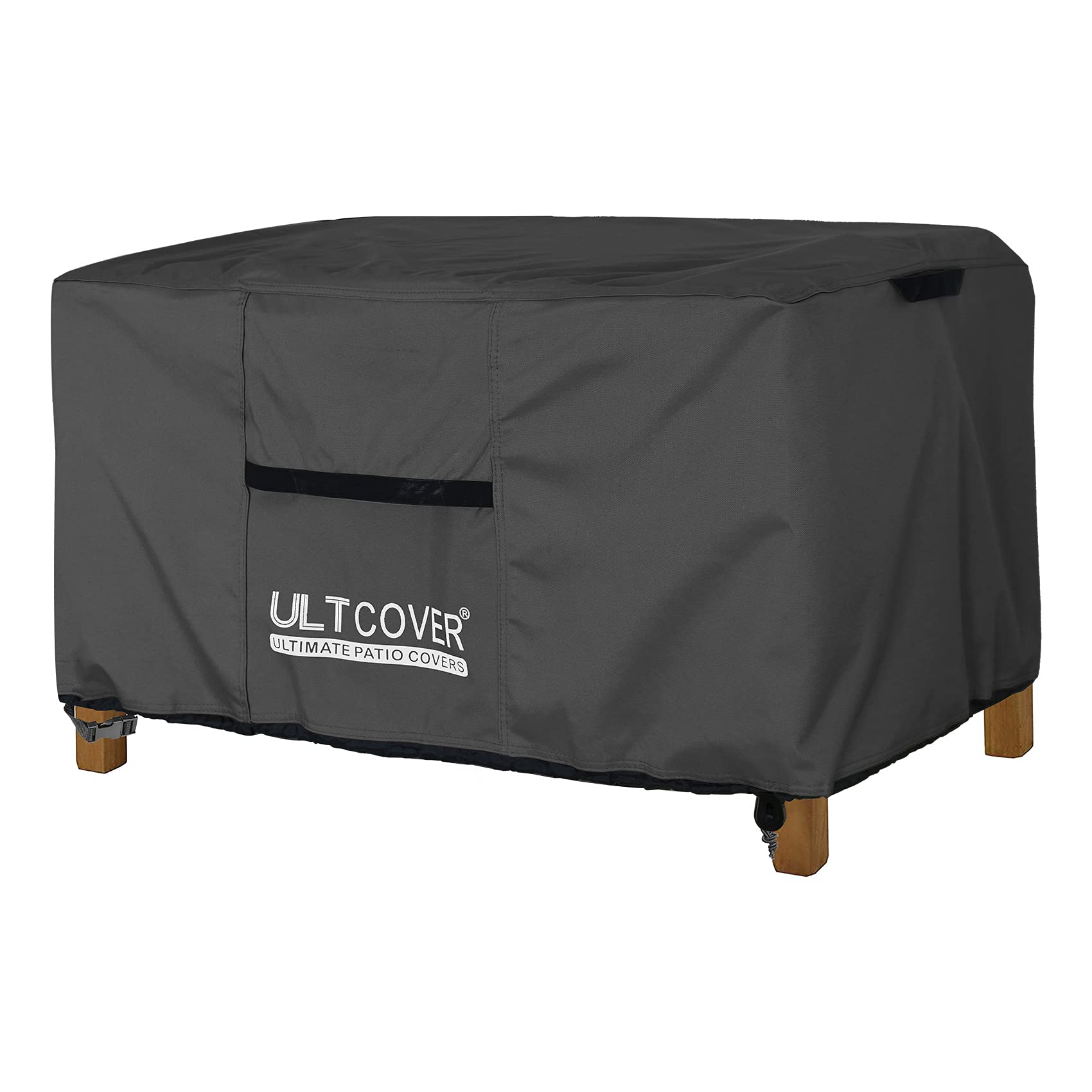 ULTCOVER front view on patio coffee table showing full coverage and protection