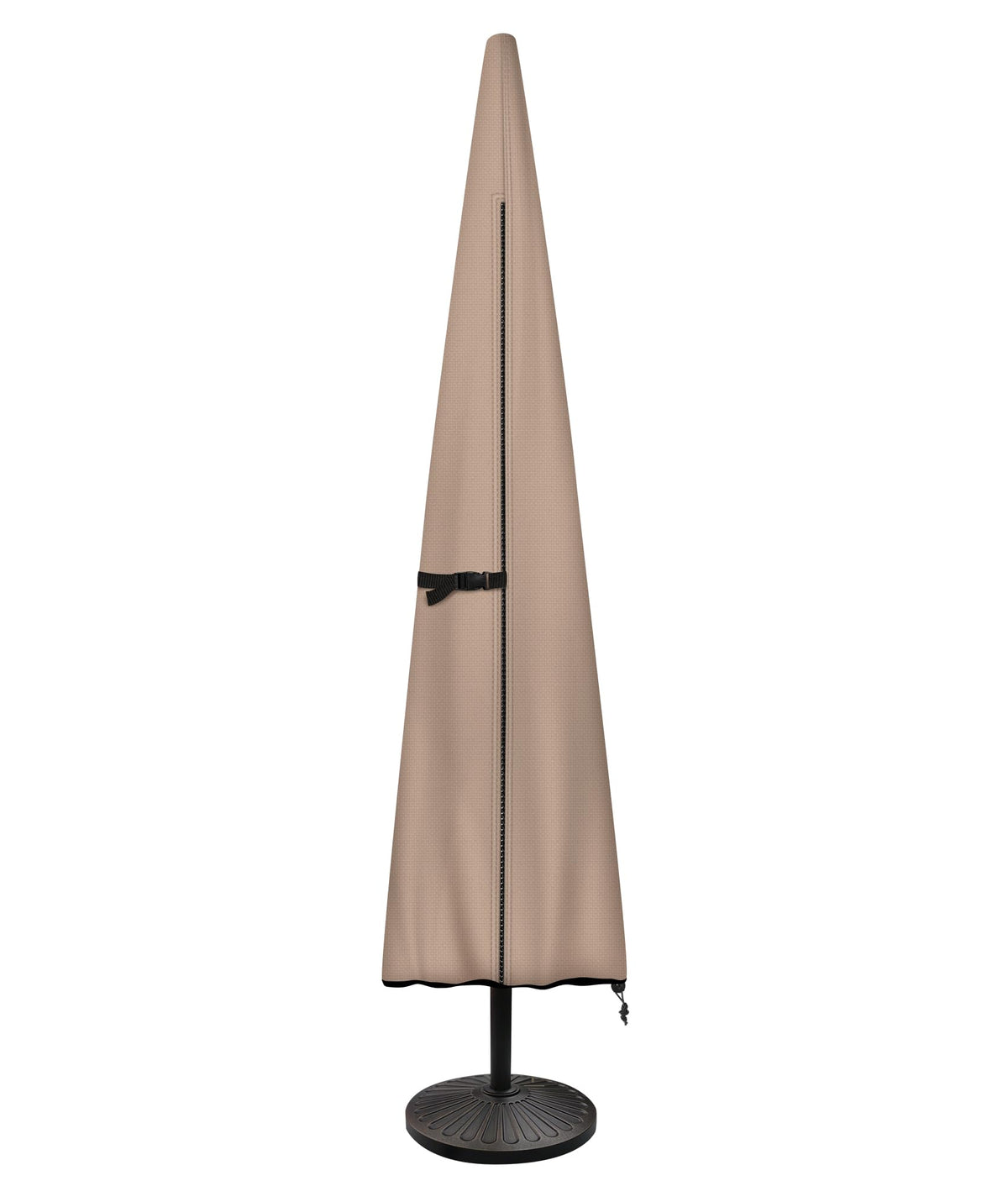 ULTCOVER front view of covered market umbrella showing full protection benefit