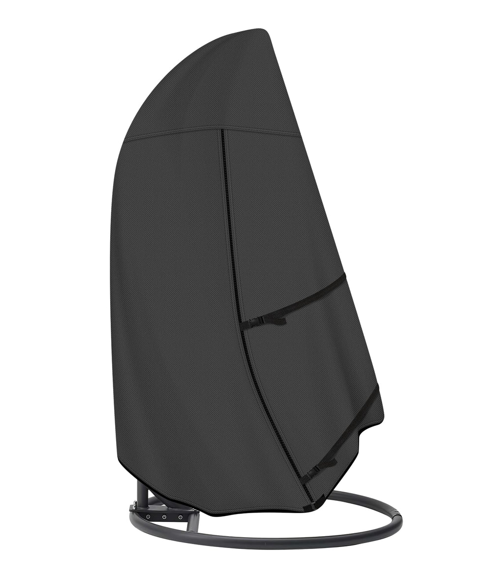 ULTCOVER front view showing full-fit cover protecting hanging egg chair and stand, ensures weather resistance